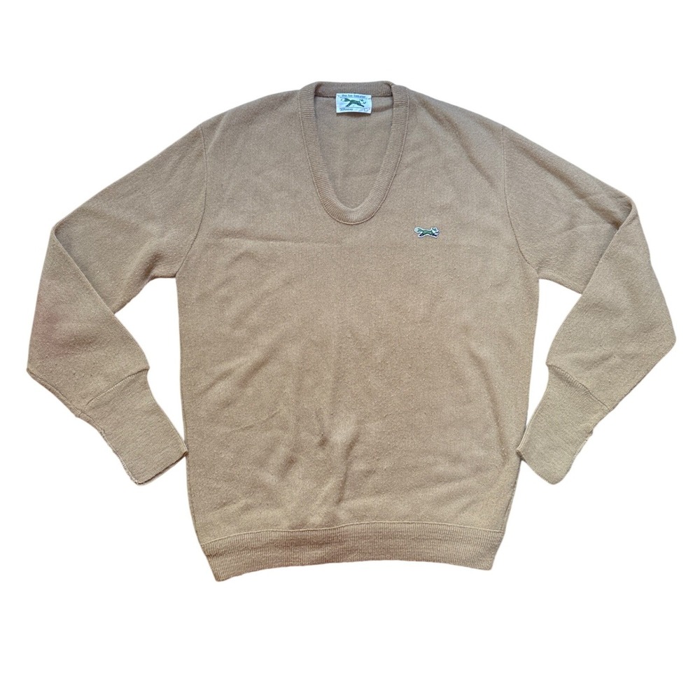 JCPenney The Fox Sweater Mens Tan Vintage 80s V-Neck Orlon‎ Acrylic SIZE L
